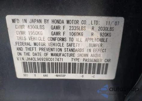 2008 Acura Tsx z USA, uszkodzony, nr VIN JH4CL96928C017471